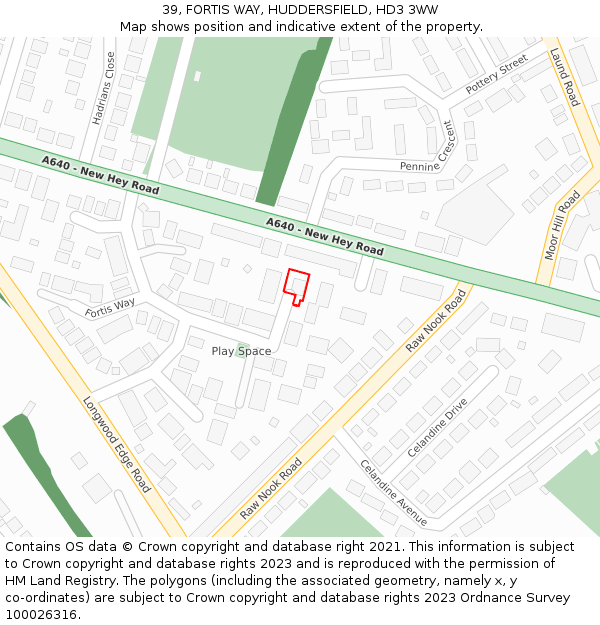 39, FORTIS WAY, HUDDERSFIELD, HD3 3WW: Location map and indicative extent of plot