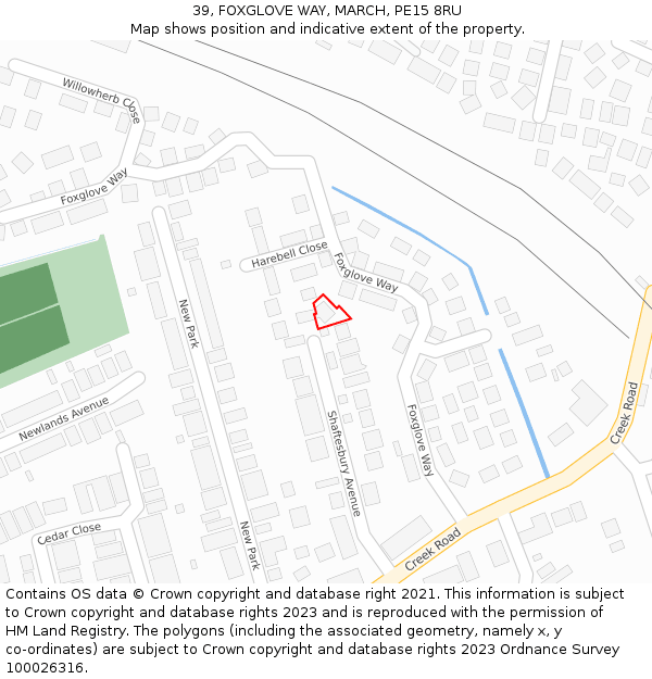 39, FOXGLOVE WAY, MARCH, PE15 8RU: Location map and indicative extent of plot