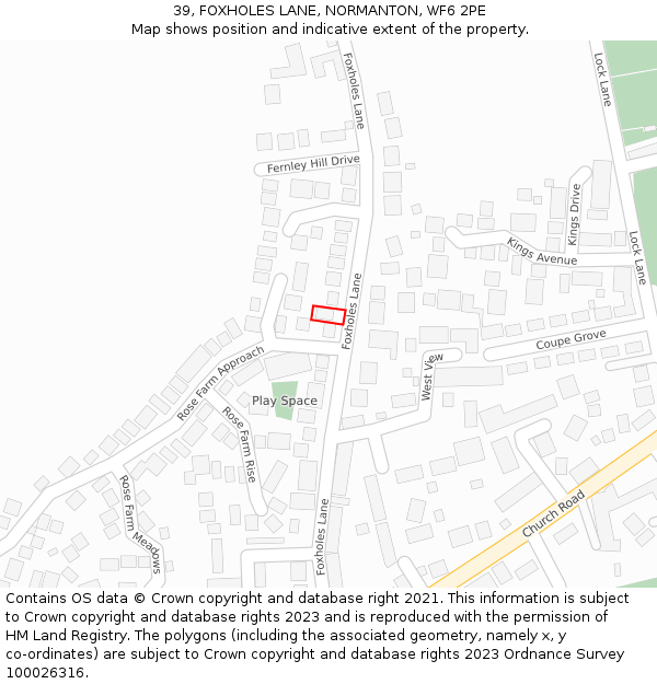 39, FOXHOLES LANE, NORMANTON, WF6 2PE: Location map and indicative extent of plot