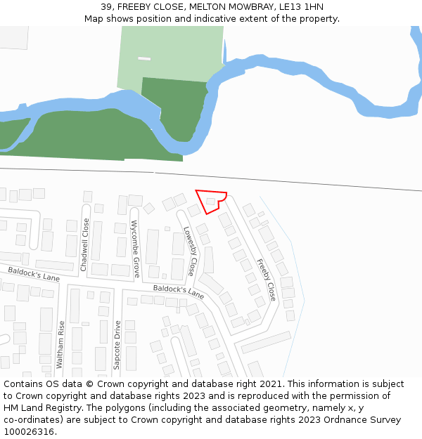 39, FREEBY CLOSE, MELTON MOWBRAY, LE13 1HN: Location map and indicative extent of plot