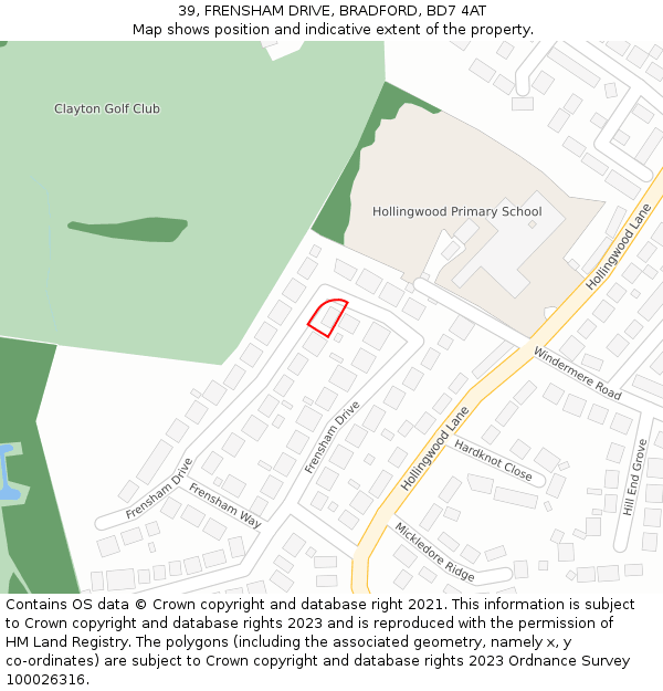 39, FRENSHAM DRIVE, BRADFORD, BD7 4AT: Location map and indicative extent of plot
