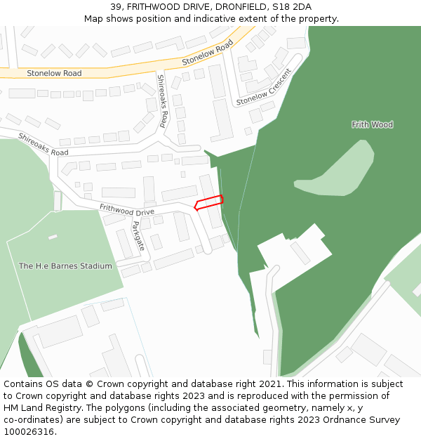 39, FRITHWOOD DRIVE, DRONFIELD, S18 2DA: Location map and indicative extent of plot