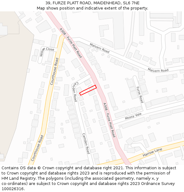 39, FURZE PLATT ROAD, MAIDENHEAD, SL6 7NE: Location map and indicative extent of plot