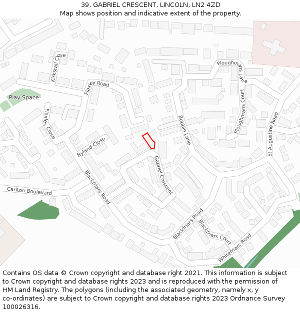 39, GABRIEL CRESCENT, LINCOLN, LN2 4ZD: Location map and indicative extent of plot
