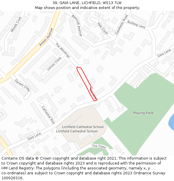 39, GAIA LANE, LICHFIELD, WS13 7LW: Location map and indicative extent of plot