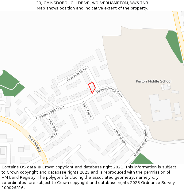 39, GAINSBOROUGH DRIVE, WOLVERHAMPTON, WV6 7NR: Location map and indicative extent of plot