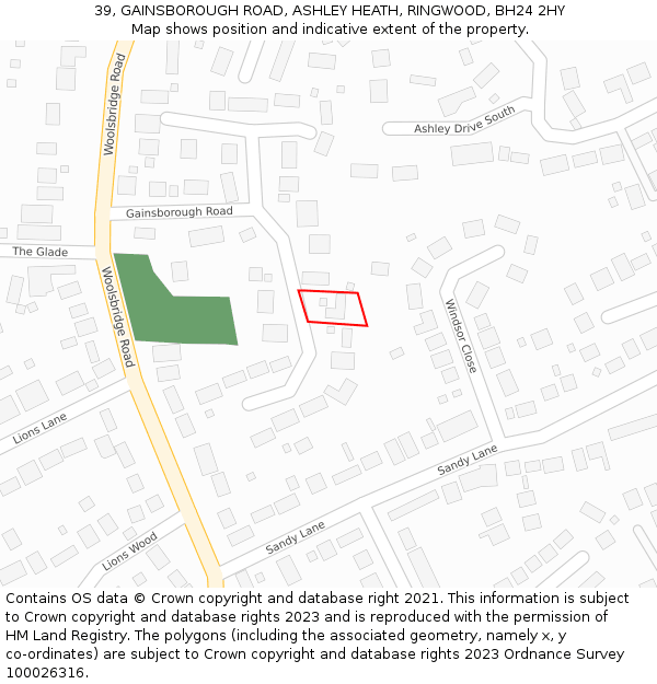 39, GAINSBOROUGH ROAD, ASHLEY HEATH, RINGWOOD, BH24 2HY: Location map and indicative extent of plot