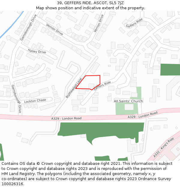 39, GEFFERS RIDE, ASCOT, SL5 7JZ: Location map and indicative extent of plot