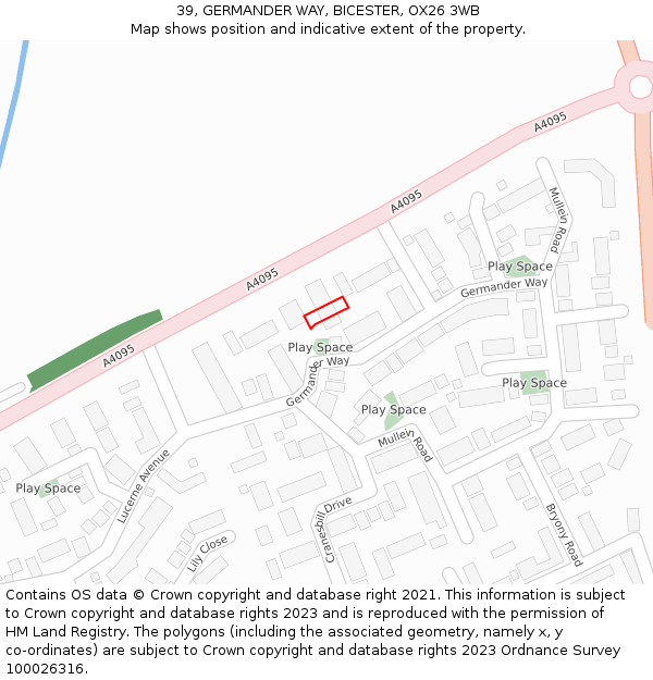 39, GERMANDER WAY, BICESTER, OX26 3WB: Location map and indicative extent of plot