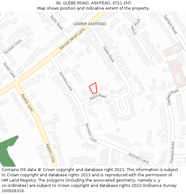 39, GLEBE ROAD, ASHTEAD, KT21 2NT: Location map and indicative extent of plot