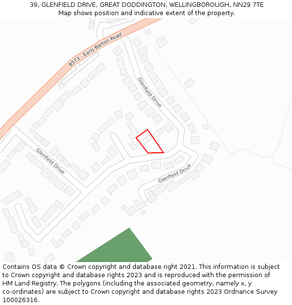 39, GLENFIELD DRIVE, GREAT DODDINGTON, WELLINGBOROUGH, NN29 7TE: Location map and indicative extent of plot