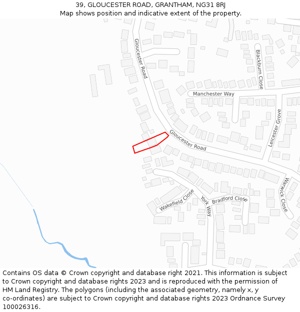 39, GLOUCESTER ROAD, GRANTHAM, NG31 8RJ: Location map and indicative extent of plot