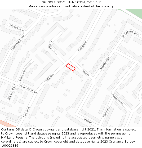 39, GOLF DRIVE, NUNEATON, CV11 6LY: Location map and indicative extent of plot