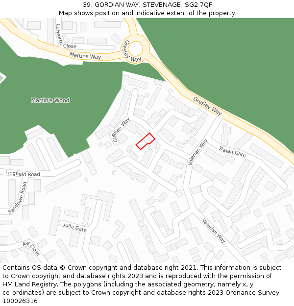 39, GORDIAN WAY, STEVENAGE, SG2 7QF: Location map and indicative extent of plot