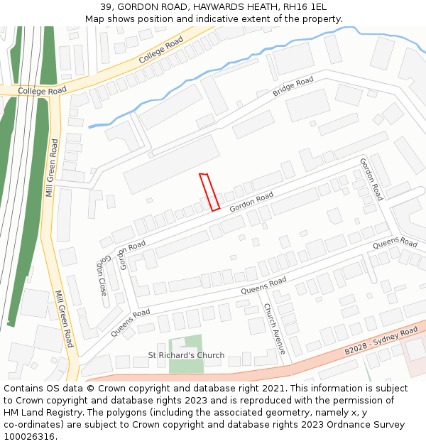 39, GORDON ROAD, HAYWARDS HEATH, RH16 1EL: Location map and indicative extent of plot