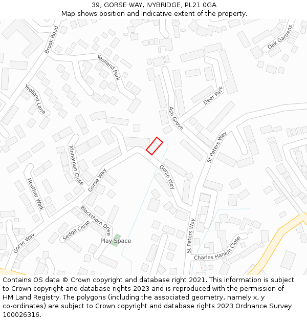39, GORSE WAY, IVYBRIDGE, PL21 0GA: Location map and indicative extent of plot