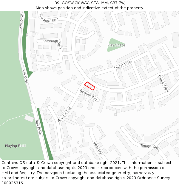 39, GOSWICK WAY, SEAHAM, SR7 7WJ: Location map and indicative extent of plot