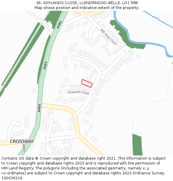 39, GOYLANDS CLOSE, LLANDRINDOD WELLS, LD1 5RB: Location map and indicative extent of plot