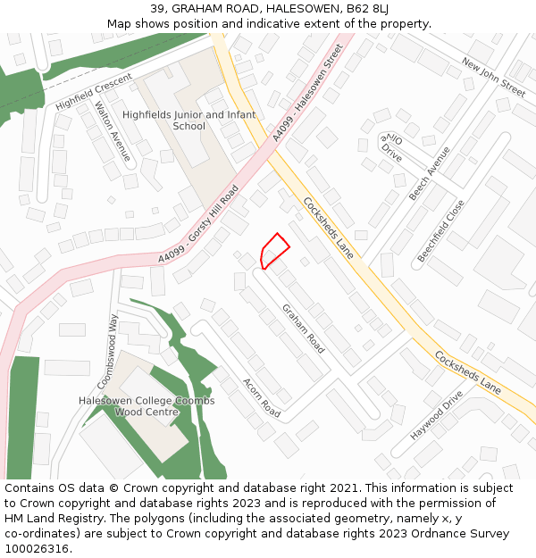 39, GRAHAM ROAD, HALESOWEN, B62 8LJ: Location map and indicative extent of plot