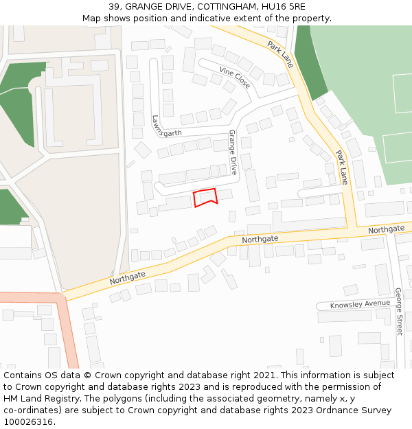 39, GRANGE DRIVE, COTTINGHAM, HU16 5RE: Location map and indicative extent of plot