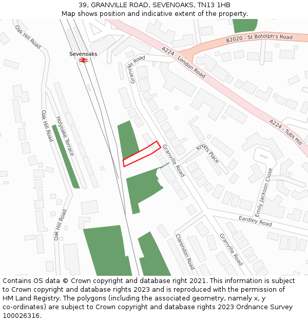 39, GRANVILLE ROAD, SEVENOAKS, TN13 1HB: Location map and indicative extent of plot