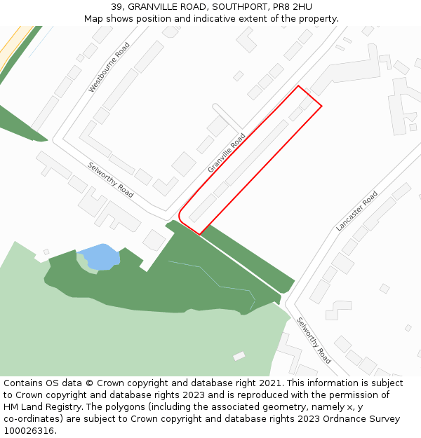 39, GRANVILLE ROAD, SOUTHPORT, PR8 2HU: Location map and indicative extent of plot