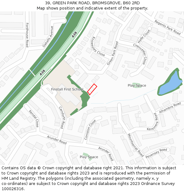 39, GREEN PARK ROAD, BROMSGROVE, B60 2RD: Location map and indicative extent of plot