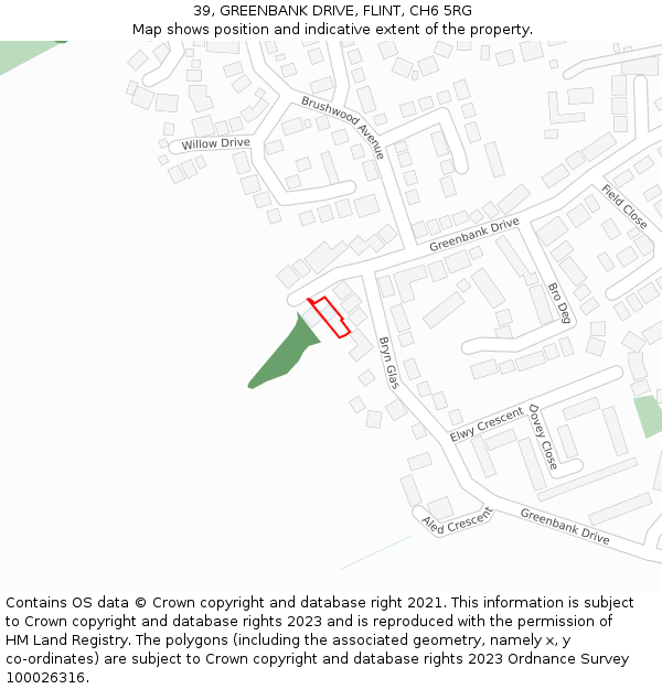 39, GREENBANK DRIVE, FLINT, CH6 5RG: Location map and indicative extent of plot