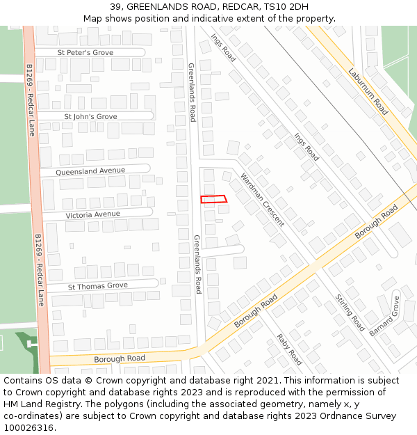 39, GREENLANDS ROAD, REDCAR, TS10 2DH: Location map and indicative extent of plot