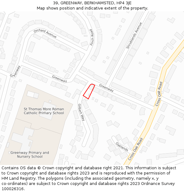 39, GREENWAY, BERKHAMSTED, HP4 3JE: Location map and indicative extent of plot