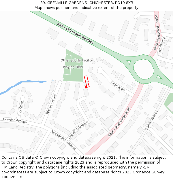 39, GRENVILLE GARDENS, CHICHESTER, PO19 8XB: Location map and indicative extent of plot