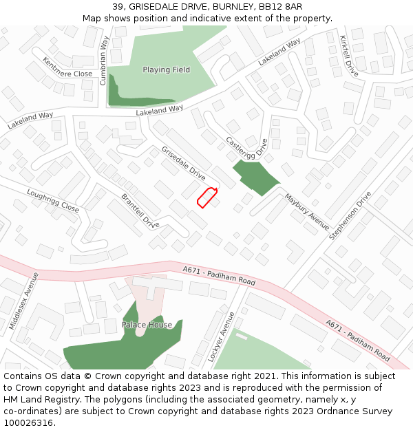 39, GRISEDALE DRIVE, BURNLEY, BB12 8AR: Location map and indicative extent of plot