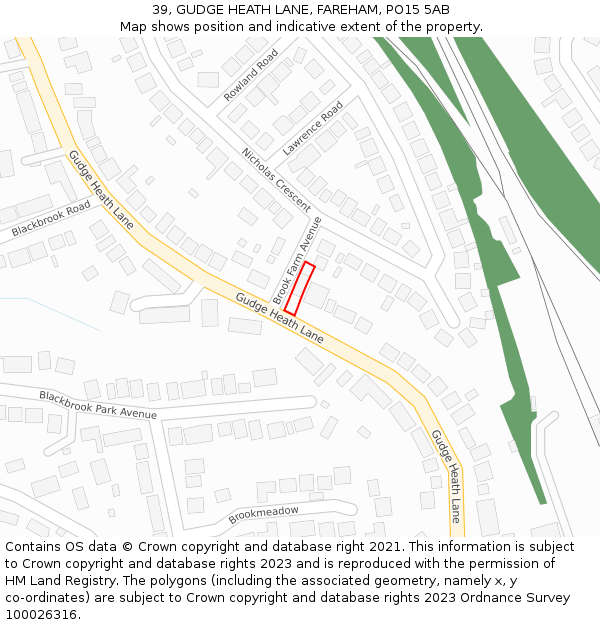 39, GUDGE HEATH LANE, FAREHAM, PO15 5AB: Location map and indicative extent of plot