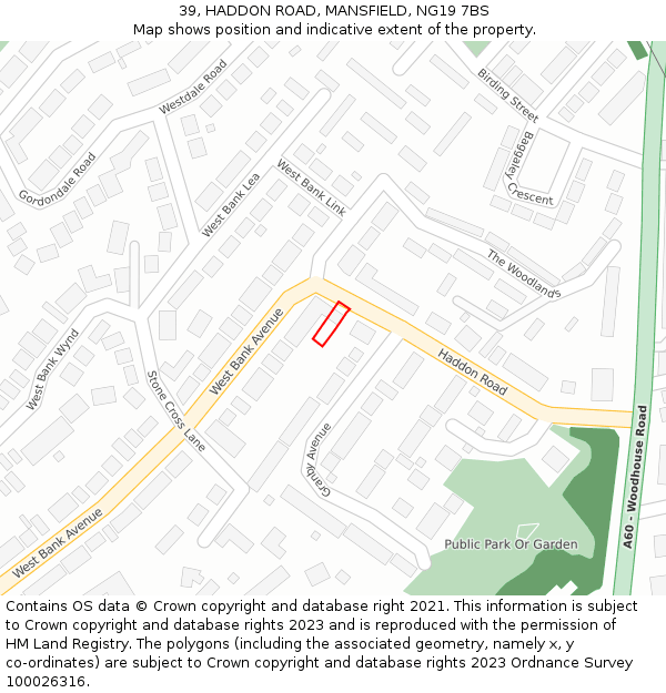 39, HADDON ROAD, MANSFIELD, NG19 7BS: Location map and indicative extent of plot