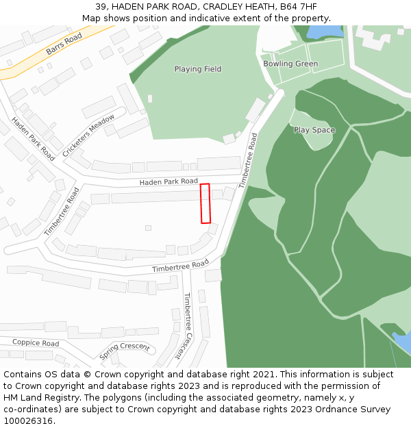 39, HADEN PARK ROAD, CRADLEY HEATH, B64 7HF: Location map and indicative extent of plot