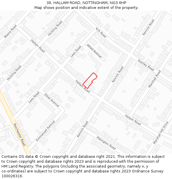 39, HALLAM ROAD, NOTTINGHAM, NG3 6HP: Location map and indicative extent of plot