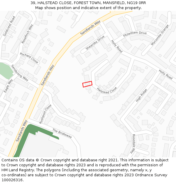 39, HALSTEAD CLOSE, FOREST TOWN, MANSFIELD, NG19 0RR: Location map and indicative extent of plot