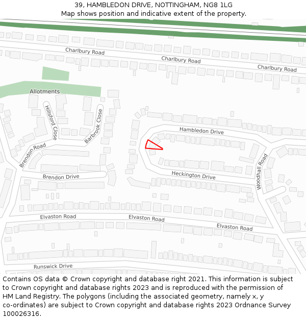 39, HAMBLEDON DRIVE, NOTTINGHAM, NG8 1LG: Location map and indicative extent of plot