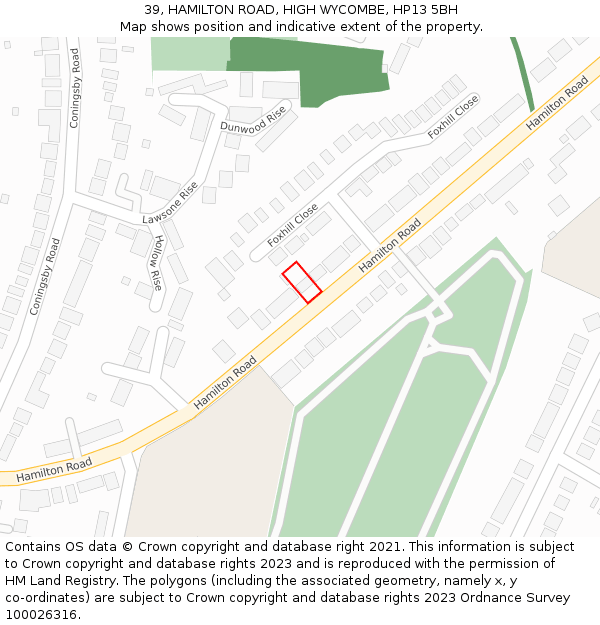 39, HAMILTON ROAD, HIGH WYCOMBE, HP13 5BH: Location map and indicative extent of plot