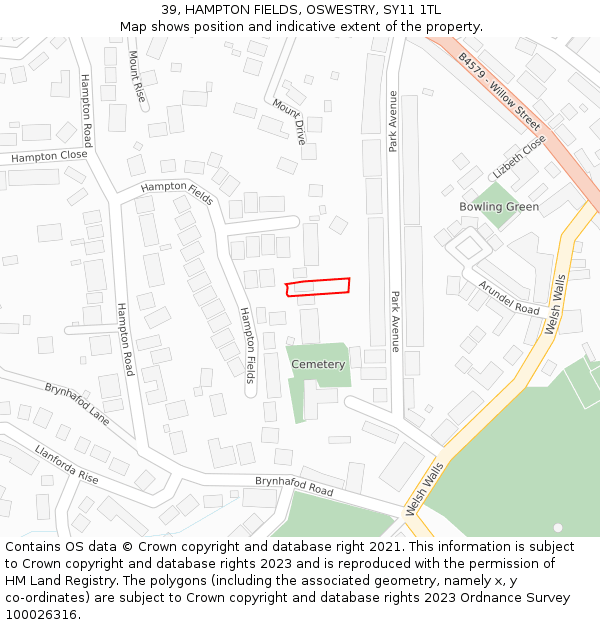 39, HAMPTON FIELDS, OSWESTRY, SY11 1TL: Location map and indicative extent of plot