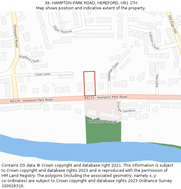 39, HAMPTON PARK ROAD, HEREFORD, HR1 1TH: Location map and indicative extent of plot