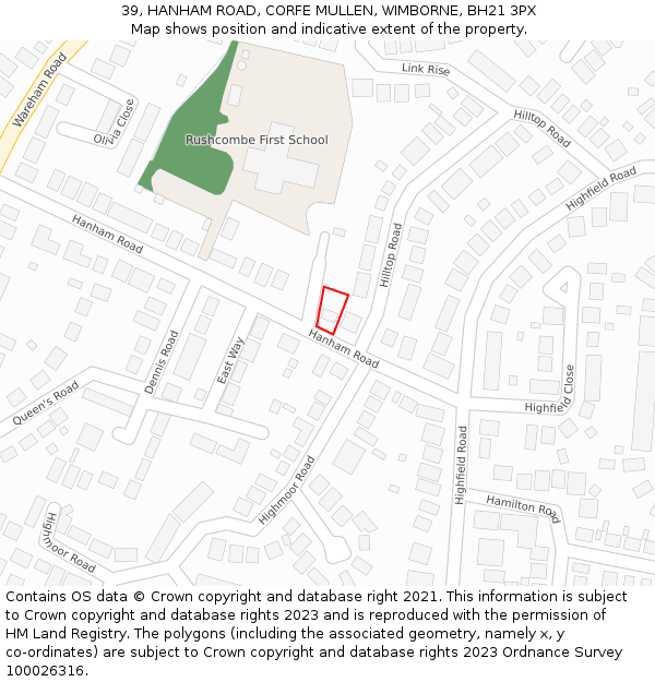 39, HANHAM ROAD, CORFE MULLEN, WIMBORNE, BH21 3PX: Location map and indicative extent of plot