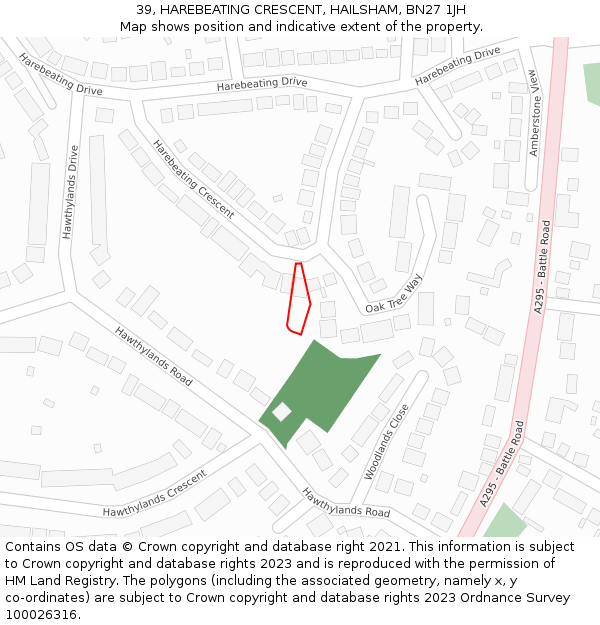 39, HAREBEATING CRESCENT, HAILSHAM, BN27 1JH: Location map and indicative extent of plot