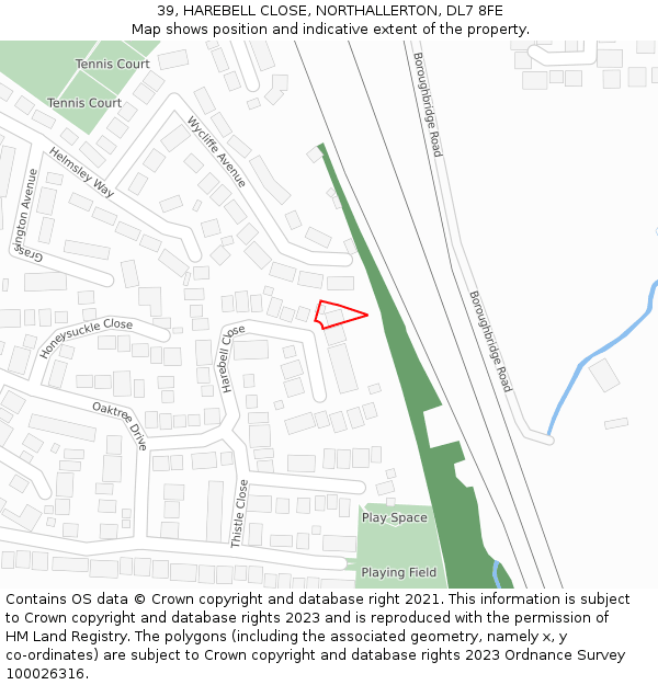 39, HAREBELL CLOSE, NORTHALLERTON, DL7 8FE: Location map and indicative extent of plot