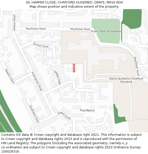 39, HARPER CLOSE, CHAFFORD HUNDRED, GRAYS, RM16 6DA: Location map and indicative extent of plot