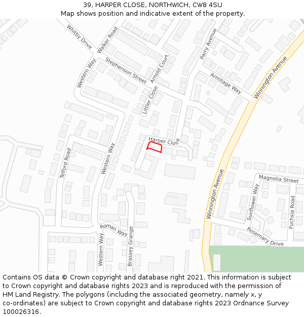 39, HARPER CLOSE, NORTHWICH, CW8 4SU: Location map and indicative extent of plot