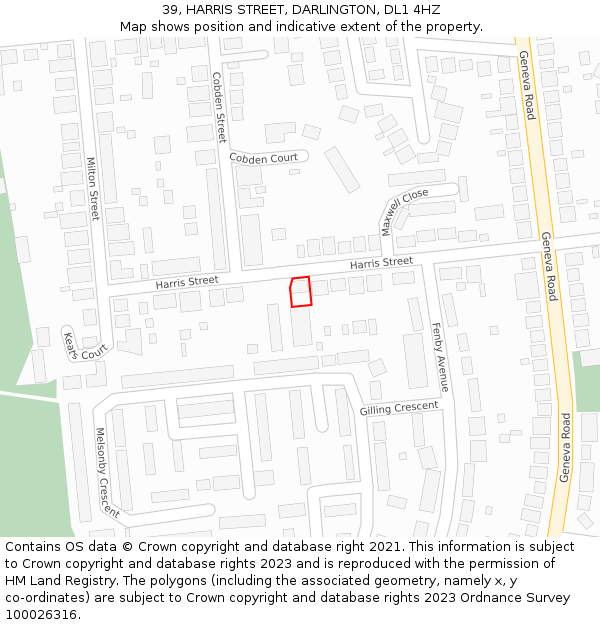 39, HARRIS STREET, DARLINGTON, DL1 4HZ: Location map and indicative extent of plot