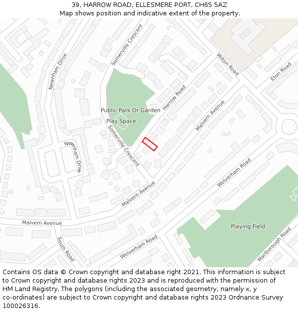 39, HARROW ROAD, ELLESMERE PORT, CH65 5AZ: Location map and indicative extent of plot