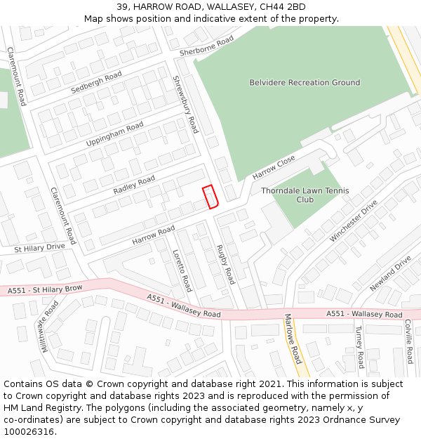 39, HARROW ROAD, WALLASEY, CH44 2BD: Location map and indicative extent of plot