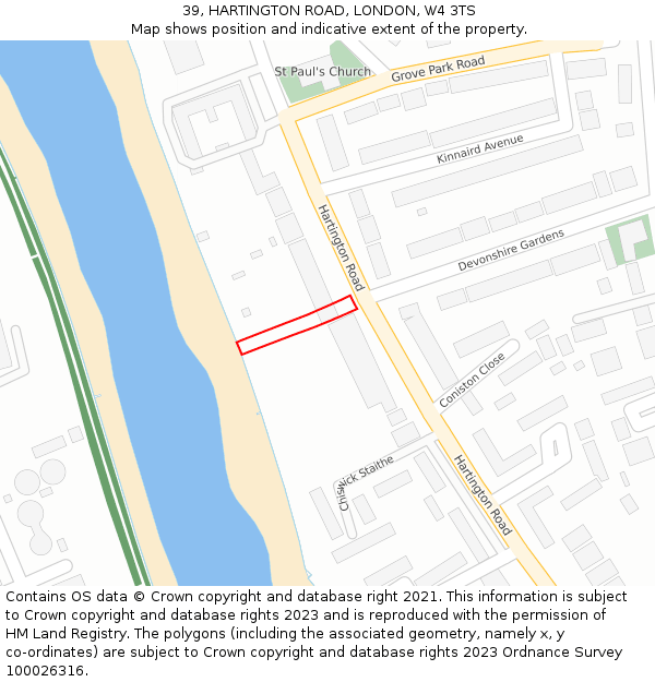 39, HARTINGTON ROAD, LONDON, W4 3TS: Location map and indicative extent of plot